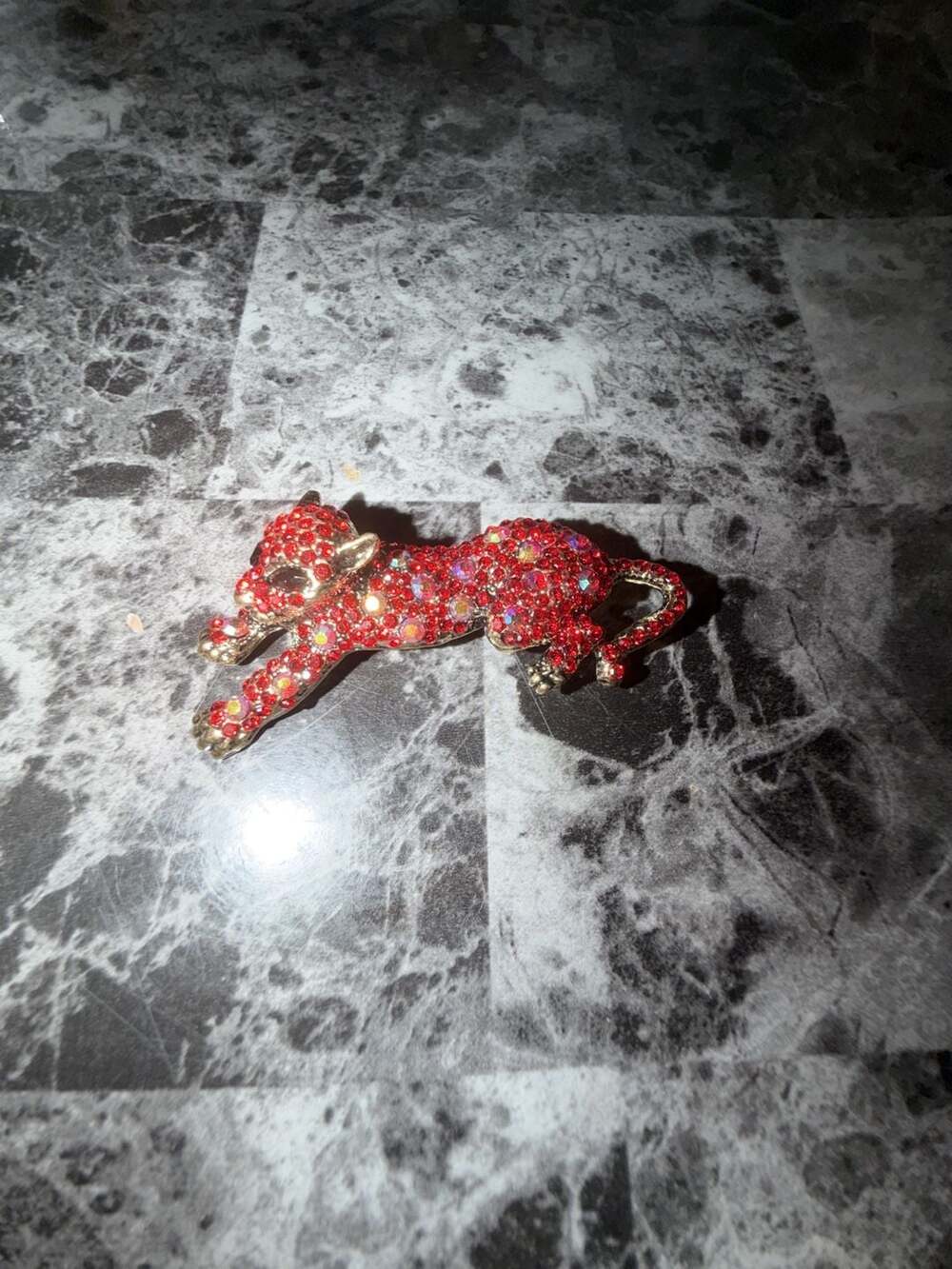 Vintage Red Rhinestone Leopard Panther Brooch Pin
